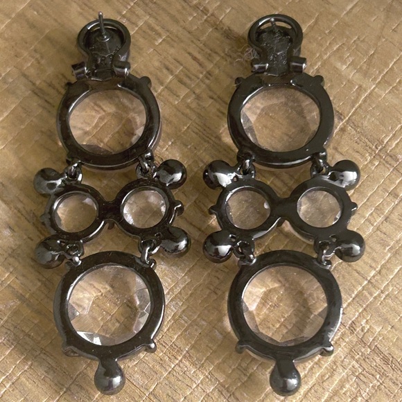 J.Crew Clear Crystal Chandelier Earrings | Smoky Gray Accents | Gunmetal - Picture 6 of 7